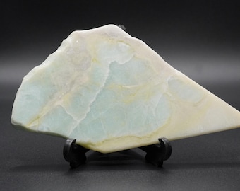 Rare Blue Highland Marble Slice with Black Display Stand - Scottish Stone Collector