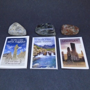 3 x Schotse Pebbles - &#39;The Islanders Pouch&#39; - Lewisian Gneiss, Iona Marble & Skye Marble, Scottish Stone Gifts, Schotland GRATIS LEVERING UK