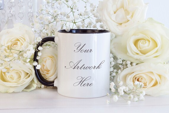 White Mug Mockup With Black Handle Neutral Colors White Mug Mockup With Black Handle Neutral Colors