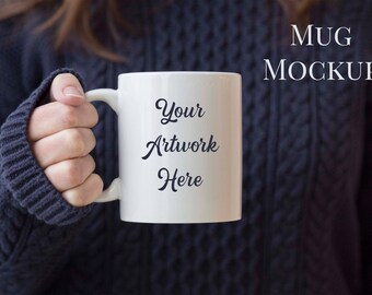 4 Mug Mockup Bundle Woman Holding Mug Winter Mug Display Etsy