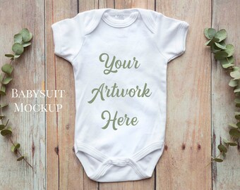 Download Babygrow, romper suit, onsie mockup - wood and eucalyptus background - Download Free Babygrow ...