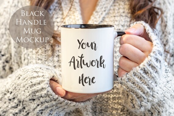 Photo For Black Handle Mug Mockup Woman Holding Mug
