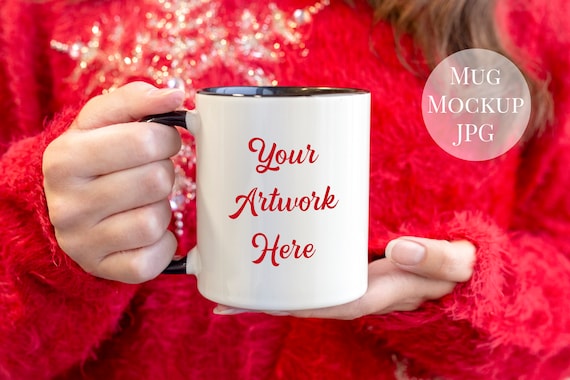 Photo For Mug With Black Handle Mockup Woman Holding