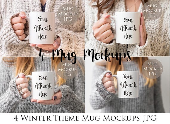 4 Mug Mockup Bundle Woman Holding Mug Winter 4 Mug Mockup Bundle Woman Holding Mug Winter