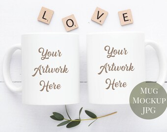 Download Free Two mug mockup - Neutral colors - love -JPG file PSD Template