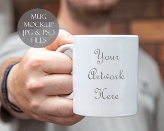 Photo for Mug Mockup, Man holding mug, winter mug display photo