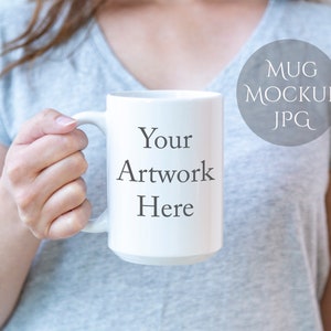 15oz Large Mug Mockup,  - Woman holding mug - JPG - DIGITAL FILE