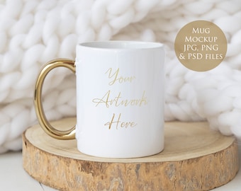 Mug with gold handle Mockup - JPG, PNG and PSD (smart object) files