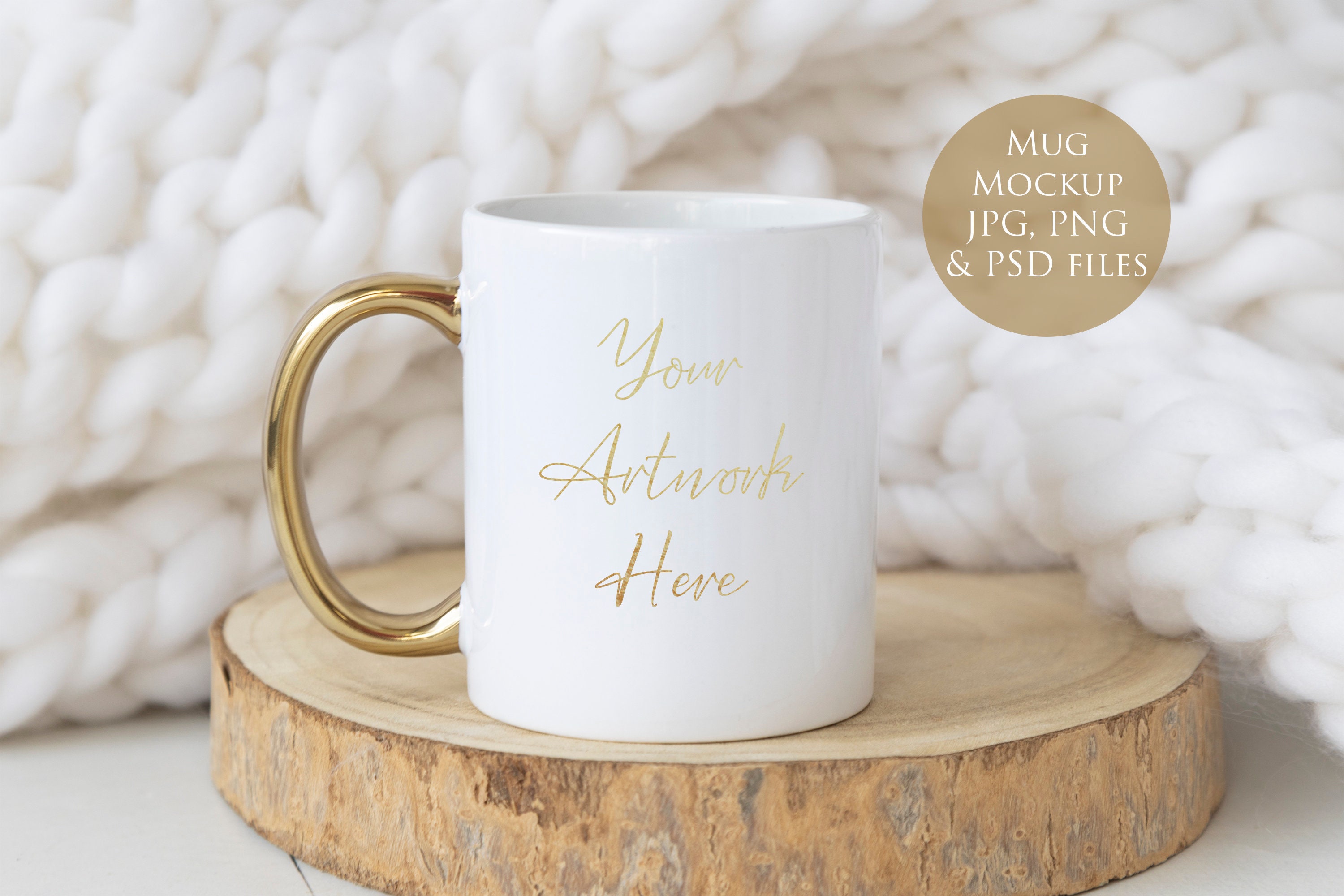 Mug with gold handle Mockup - JPG, PNG and PSD (smart object) files