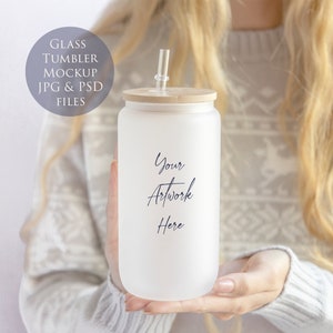 Glass Tumbler with Bamboo lid Digital Mockup - JPG and PSD files