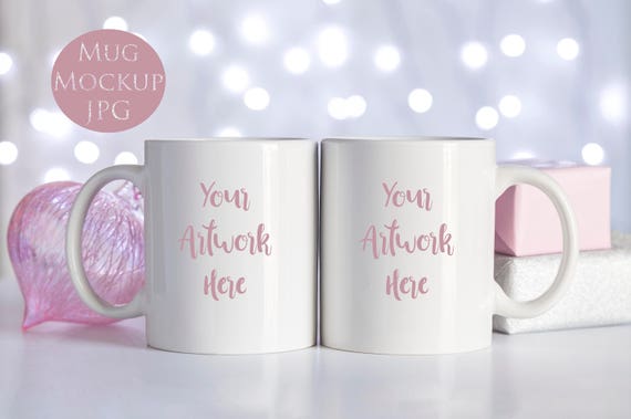 Photo For Double Mug Mockup Silver And Pink Christmas Etsy