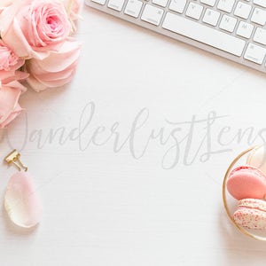 Blush Roses and Macaroons styled stock desktop