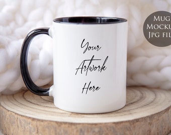 Mug mockup with black handle - Neutral colors - whites -JPG file