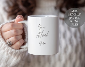 Mug Mockup, Woman holding mug JPG, PSD and PNG files
