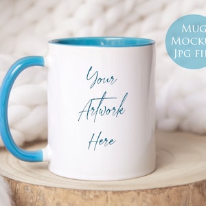 Mug with light blue handle Mockup - Neutral colors - whites -JPG file