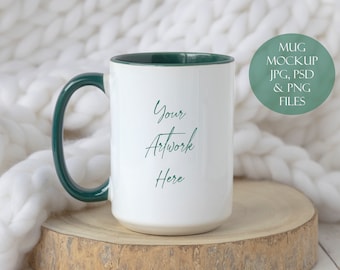 15 oz Mug mockup Neutral colors - Green handle and inner-JPG, PSD and  PNG files