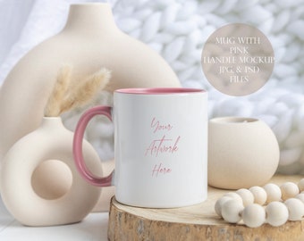 Mug mockup with pink handle  -JPG, PNG and PSD (smart object) files