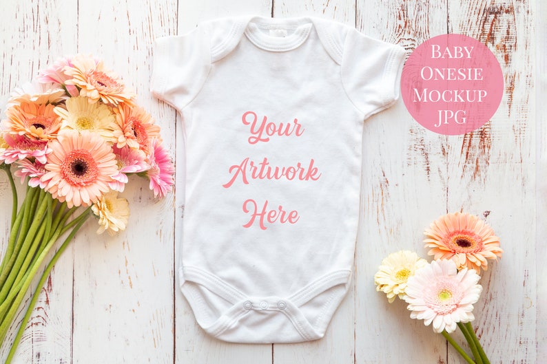 romper suit onsie mockup Photo Pink and peach -JPG file Babygrow
