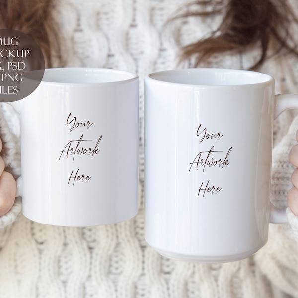 15 oz and 11oz Mug Mockup, Woman holding mug JPG, PSD and PNG files