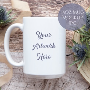 15oz Mug mockup - rustic wooden - product mockup photo