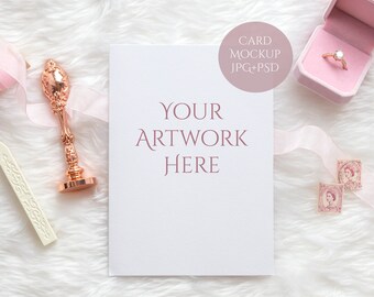 White Card Mockup Photo - Pink Carnations with a 5" x 7" card- JPG and PSD files