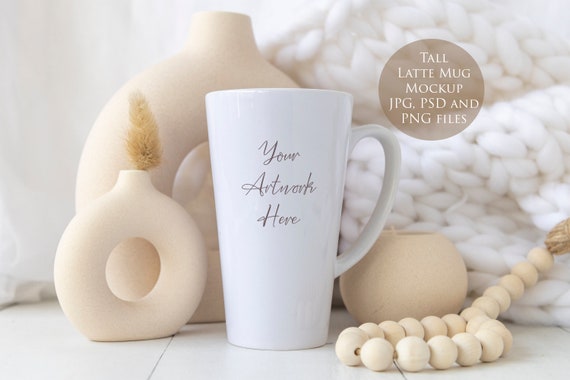 Tall Latte Mug mockup Neutral colors - whites -JPG, PSD and  PNG files