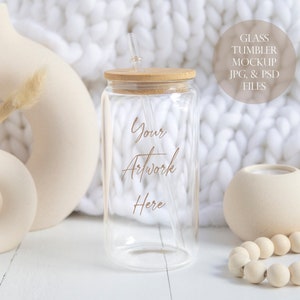 Clear Glass Tumbler with Bamboo lid Digital Mockup - JPG and PSD files