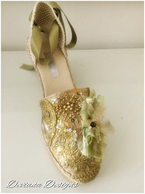 gold bridal wedges