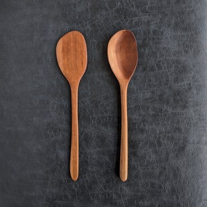 Hand Carved Cherry Wood Spoon and Spatula Set Wooden utensil set Kitchen tools Chef gift Wood Salad Tongs image 1