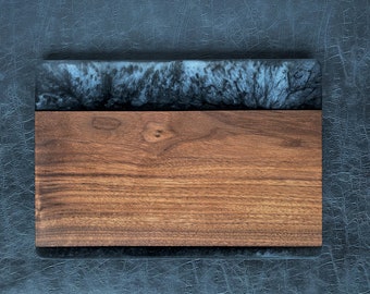 Walnut Wood and Black, Gray, and White custom mix Epoxy River Charcuterie Board - Serving Board - Cheese Board