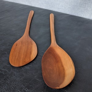 Hand Carved Cherry Wood Spoon and Spatula Set Wooden utensil set Kitchen tools Chef gift Wood Salad Tongs image 3