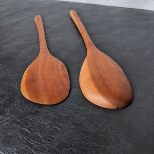 Hand Carved Cherry Wood Spoon and Spatula Set Wooden utensil set Kitchen tools Chef gift Wood Salad Tongs image 4