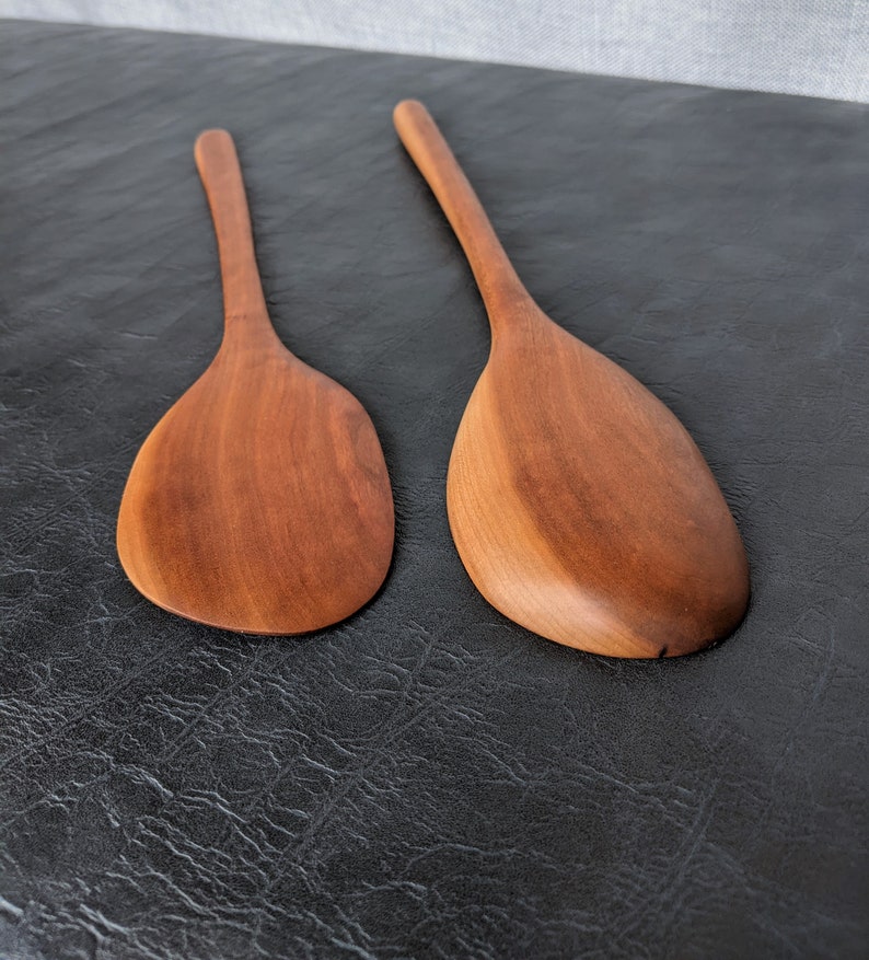 Hand Carved Cherry Wood Spoon and Spatula Set Wooden utensil set Kitchen tools Chef gift Wood Salad Tongs image 4
