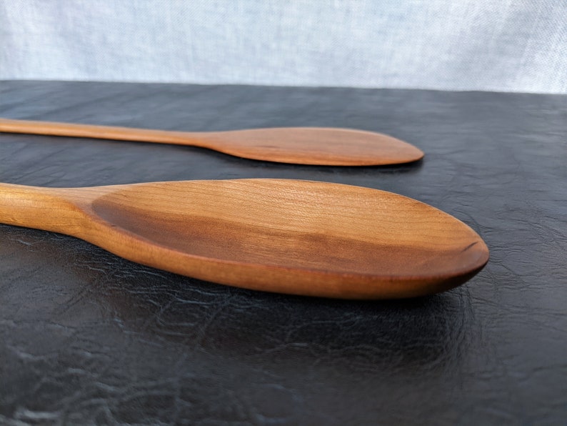 Hand Carved Cherry Wood Spoon and Spatula Set Wooden utensil set Kitchen tools Chef gift Wood Salad Tongs image 7