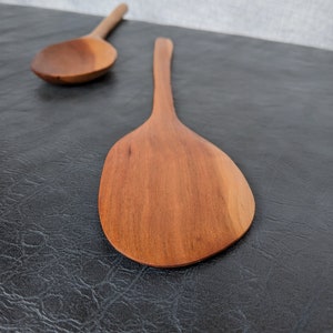 Hand Carved Cherry Wood Spoon and Spatula Set Wooden utensil set Kitchen tools Chef gift Wood Salad Tongs image 8