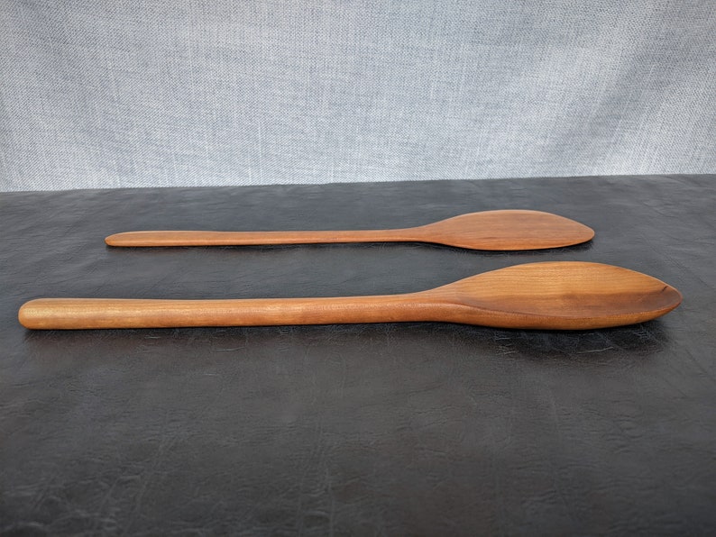Hand Carved Cherry Wood Spoon and Spatula Set Wooden utensil set Kitchen tools Chef gift Wood Salad Tongs image 6