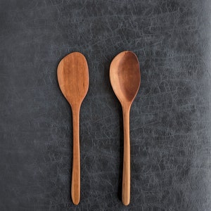 Hand Carved Cherry Wood Spoon and Spatula Set Wooden utensil set Kitchen tools Chef gift Wood Salad Tongs image 2