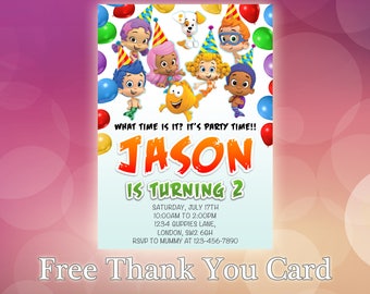 Bubble Guppies Invitation / Personalised Birthday Invite / Kid Birthday Invite / Girl Birthday Pool Party / BG04