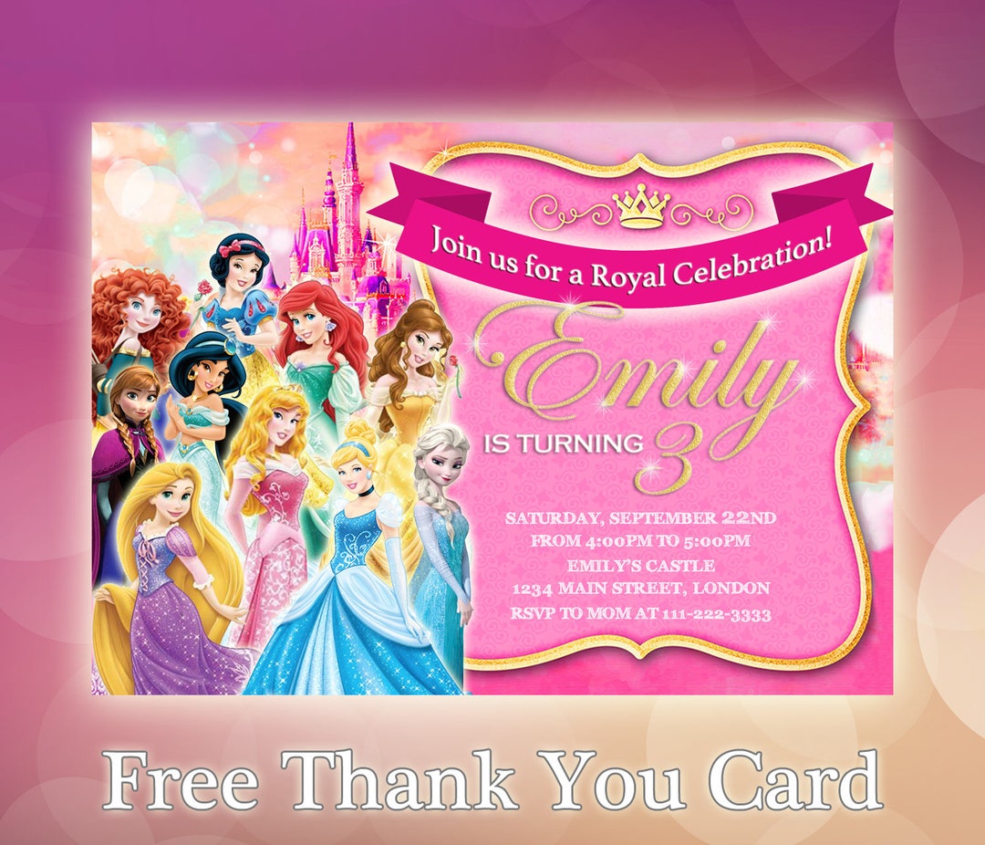 Carte Anniversaire Princesse Disney Gratuite à Imprimer Personnalisé Disney Princesse anniversaire Invitations - Etsy France