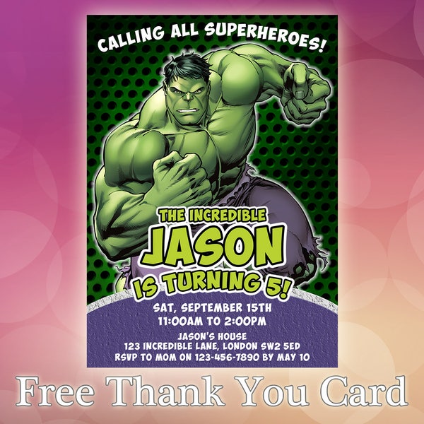 L’invitation d’anniversaire de Hulk / L’Incroyable Invitation de Hulk / Invitation Avengers / Fête d’anniversaire Avengers / Anniversaire de super-héros / IH02
