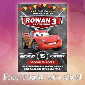 Disney Cars Invitation / Personalised Birthday Invite / Kids Birthday Party / Pool Party / CR10 image 1