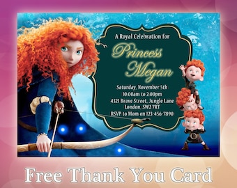 Brave Invitation Merida / Princess Merida Invitation / Princess Merida Birthday Party / Disney Princess  Brave Birthday Invitations / BR01