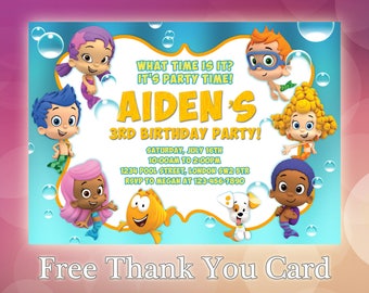 Bubble Guppies Invitation / Personalised Birthday Invite / Kid Birthday Invite / Girl Birthday Pool Party / BG01