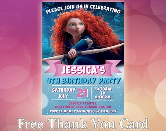 Brave Invitation Merida / Princess Merida Invitation / Princess Merida Birthday Party / Disney Princess  Brave Birthday Invitations / BR03