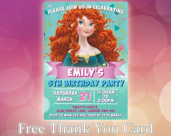 Brave Invitation Merida / Princess Merida Invitation / Princess Merida Birthday Party / Disney Princess  Brave Birthday Invitations / BR02