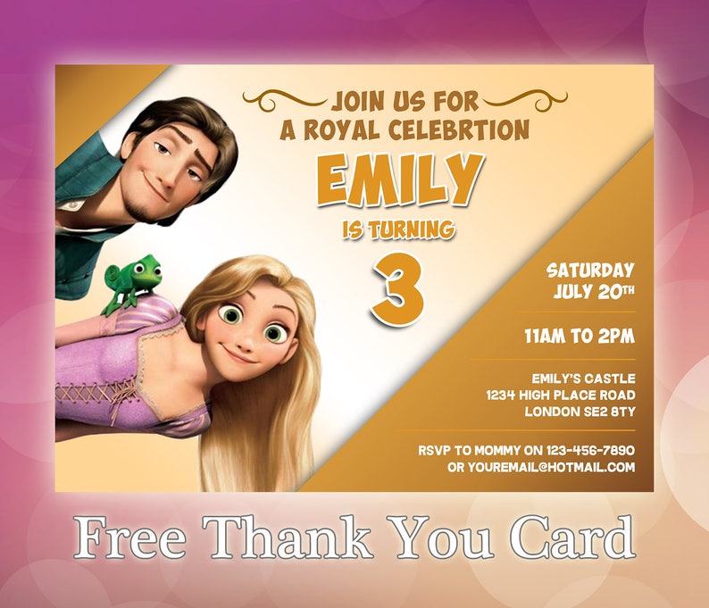 Tangled Invitation / Rapunzel Birthday Invitation / Disney Princess Invitation / Personalised / TG05 image 1