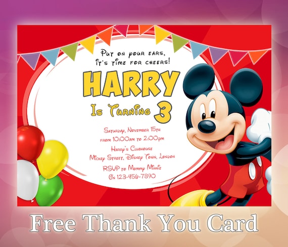 Eigenlijk Het koud krijgen circulatie Mickey Mouse Invitation / Mickey Mouse Invite / Mickey Mouse - Etsy