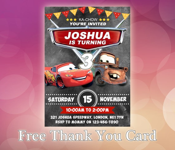 Disney Cars Invitations / Disney Cars Birthday Invitation / | Etsy