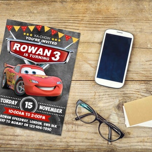 Disney Cars Invitation / Personalised Birthday Invite / Kids Birthday Party / Pool Party / CR10 image 3