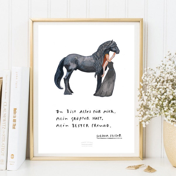 Carte Din A 5 Artprint Affiche DinA5 "Friese" "Déclaration d'amour" Adoration Cheval frison aquarelle art print